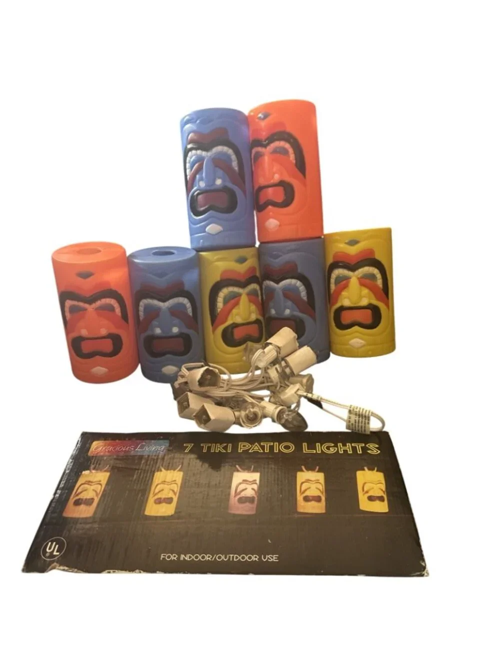 VTG Blow Mold Tiki String Outdoor indoor Patio Lights Tribal Faces BOX LID ONLY